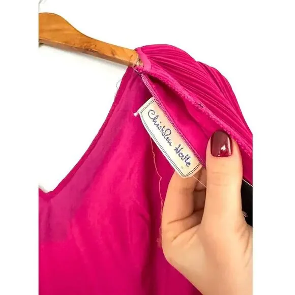 Vintage Chisholm Halle Fuchsia Pink Pleated Cape Top Holiday Dress Halle Bros. - Picture 7 of 10